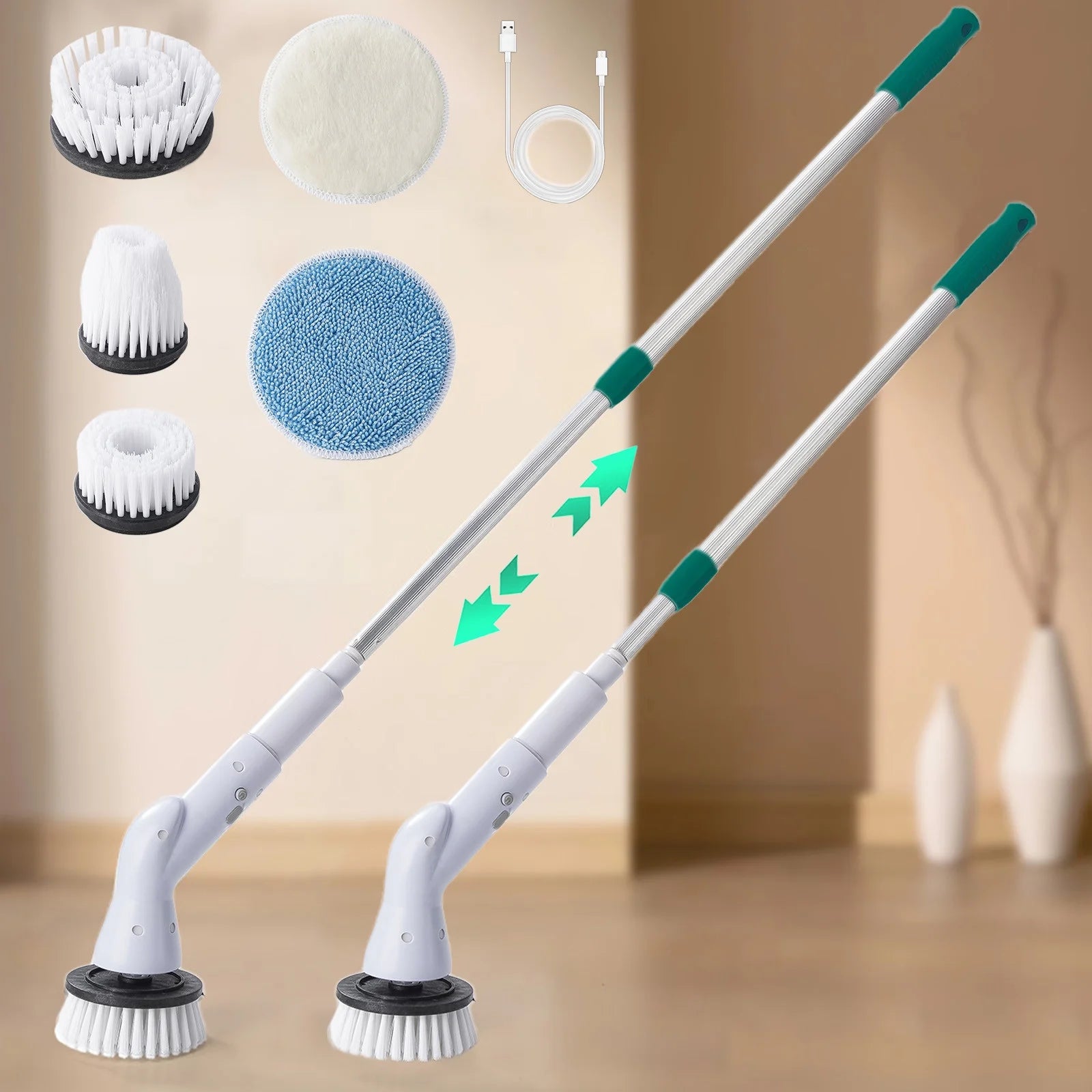 Electric Scrubber for Cleaning, Cordless Shower Scrub Brush with 5 Replaceable Brush Heads and Extendable Handle Cleaning Bathroom Floor Kitchen