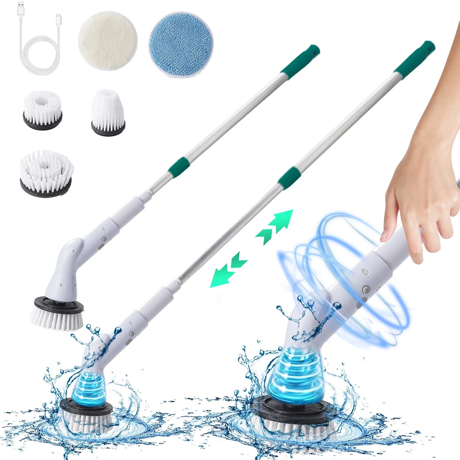 Electric Scrubber for Cleaning, Cordless Shower Scrub Brush with 5 Replaceable Brush Heads and Extendable Handle Cleaning Bathroom Floor Kitchen